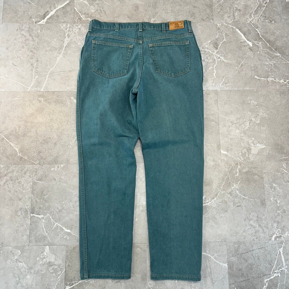 90s Vintage Lands End Square Rigger Jeans Mens 36x30 Green Denim Made In USA